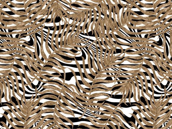 Viskose-Webware beige Blätter auf schwarz-weiß